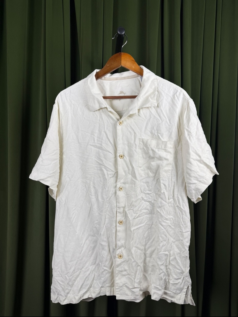 Tommy Bahama White Linen Blend Short Sleeve Button Up Shirt Relaxed Fit XL